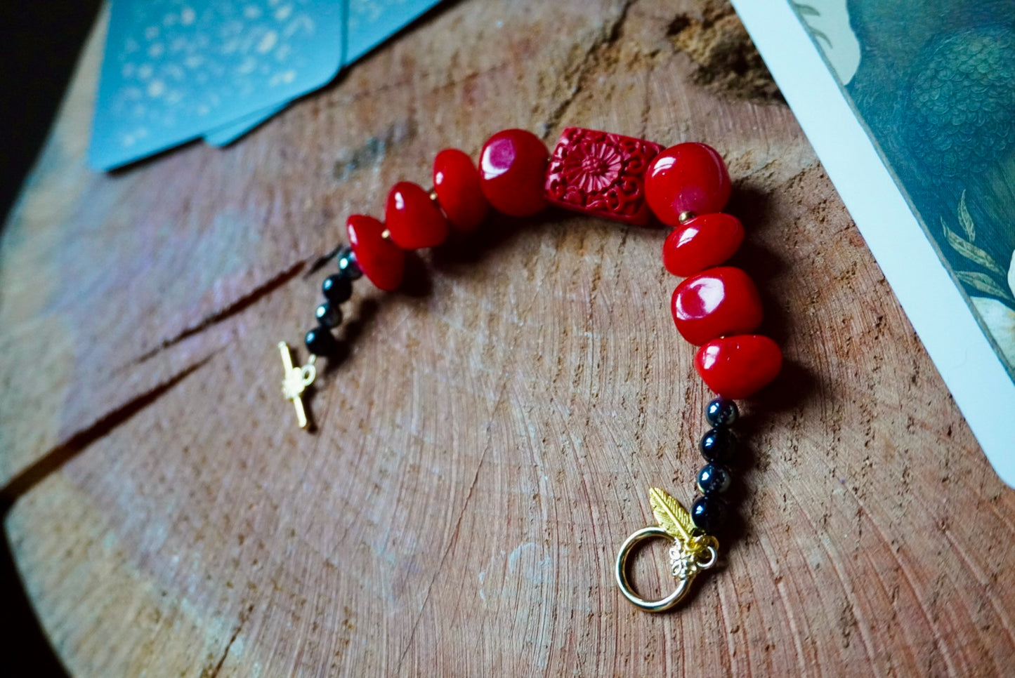 Crimson Lantern Festival Bracelet | Stainless Steel Toggle | Intention Jewelry